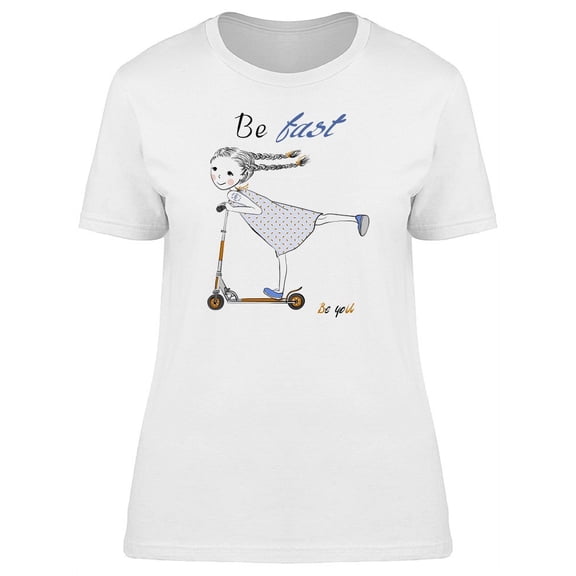 Girl Goes Fast On A Scooter T-Shirt Women -Image by Shutterstock, Female x-Large