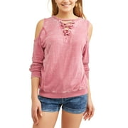 Juniors' Burnout Lace-Up Cold Shoulder Sweatshirt