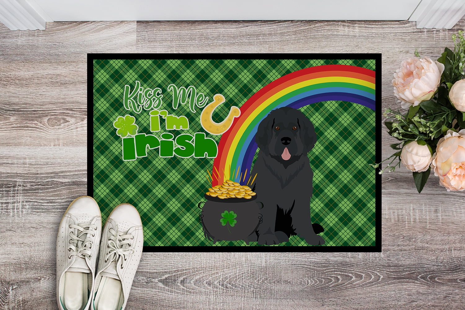 Black Newfoundland St. Patrick's Day Indoor or Outdoor Mat 24x36 36 in x 24 in
