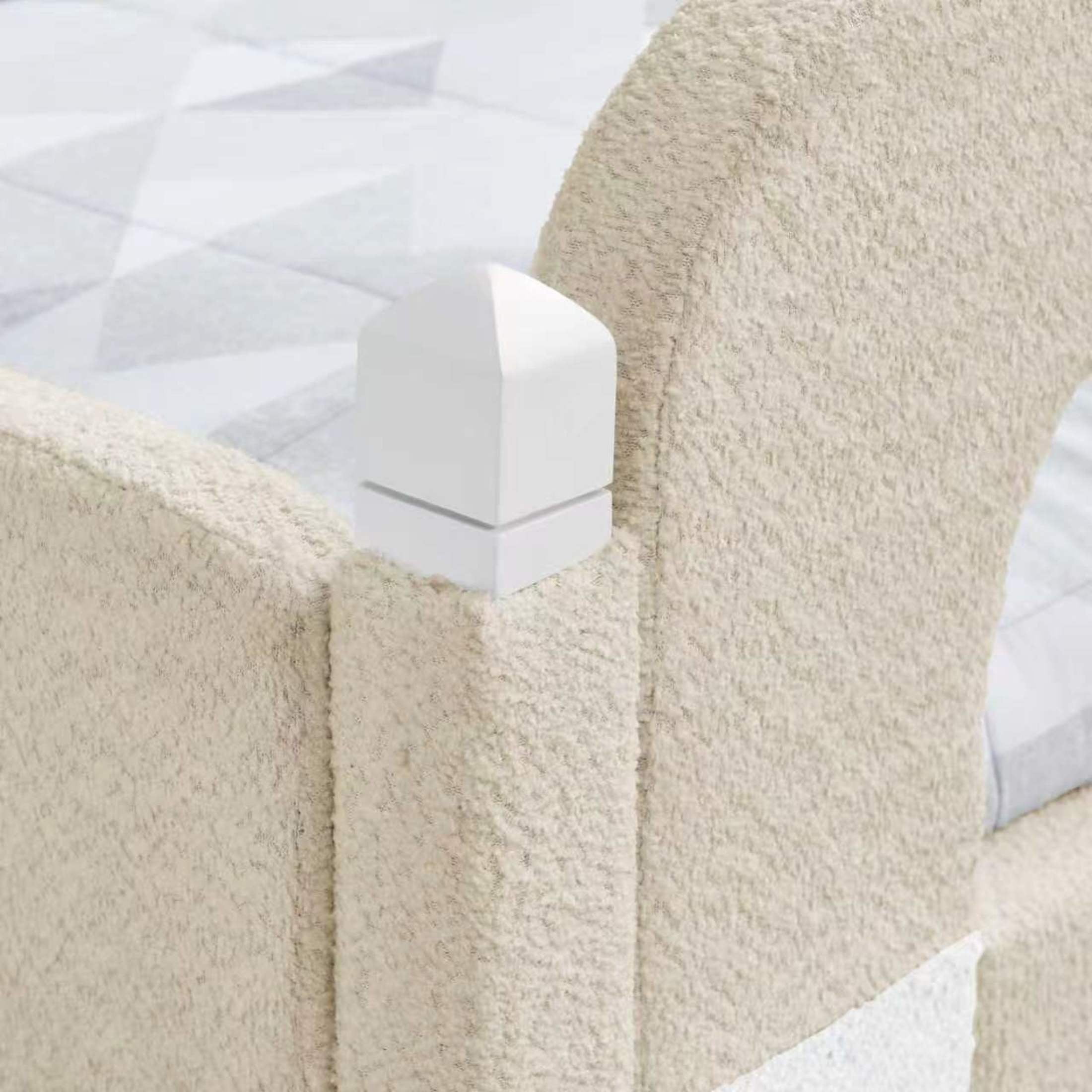 GDF Studio Arvion Twin Size Cloud Bed with Safety Guardrails & Solid Wood Frame, Boucle Fabric Upholstered Bed, Camel