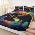 thumbnail image 4 of Castle Fairy Galaxy Bear Silhouette King Sheets 4pcs for Teens,Starry Mountain Lake Bedding,Orange Teal Purple,1 Fitted Sheet, 1 Flat Sheet and 2 Pillowcases, 4 of 6
