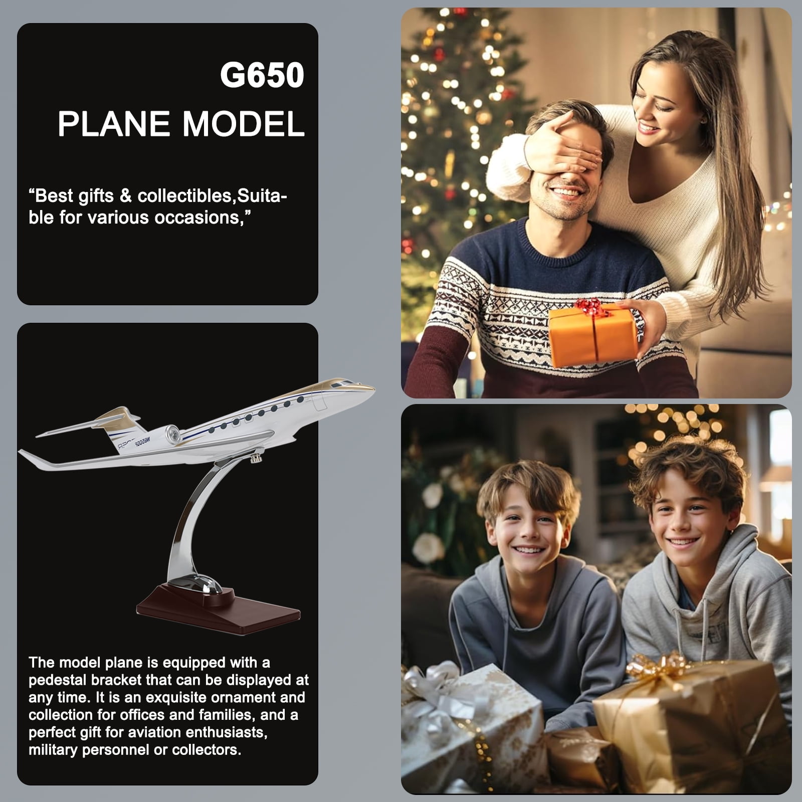 Gulfstream G650 Resin Model Jet 12.2” Aviation Airliner 1:100-Scale Model Jet Airplane with Stand Adult Collectibles and Decoration