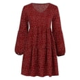 thumbnail image 6 of Womens Tunic Dress Long Sleeve V Neck Casual Loose Flowy Swing Shift Dresses Red Polka Dots M, 6 of 9