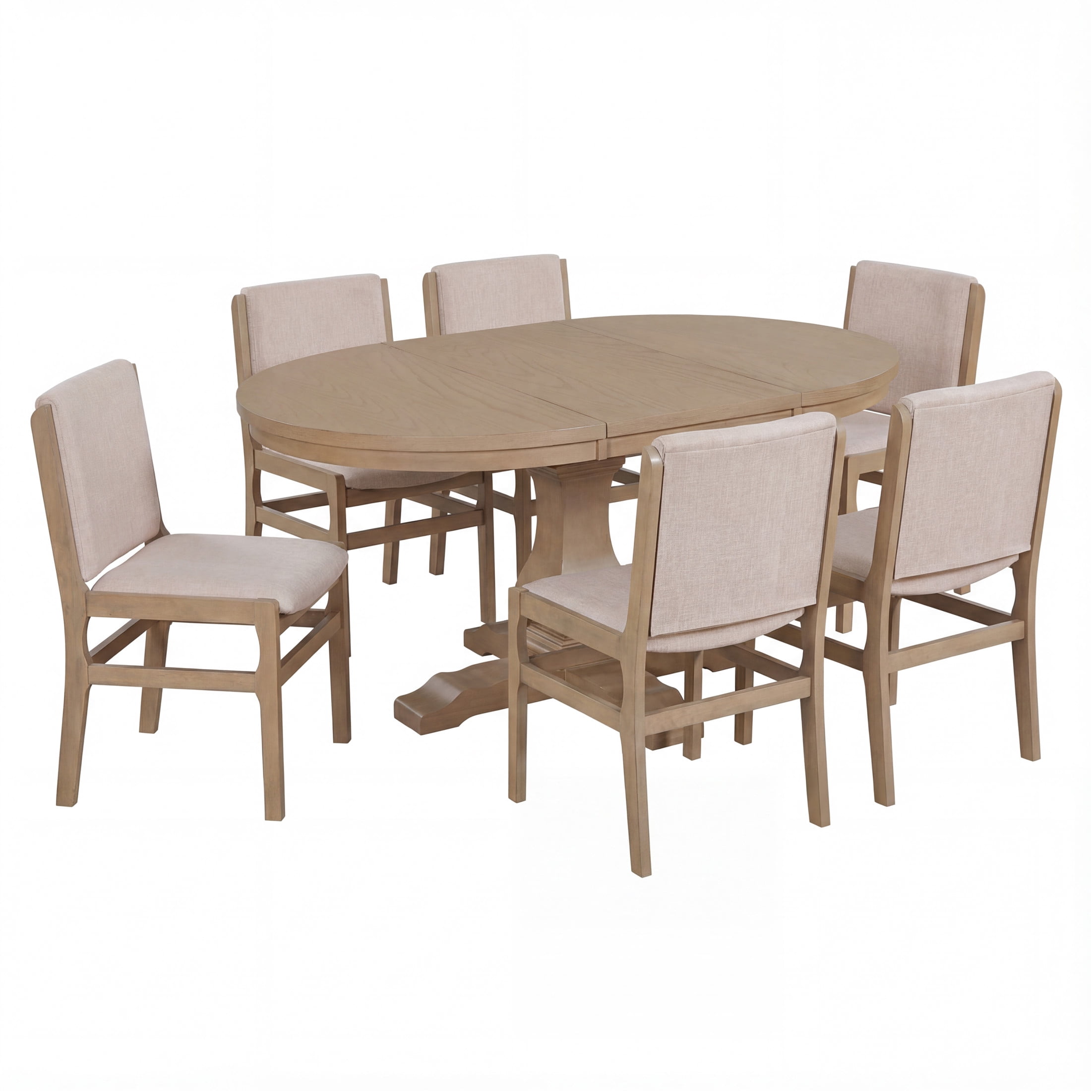 Christopher Knight Home 7-Piece Rustic Extendable Oval Dining Table with Upholstered Chairs, Light Natural