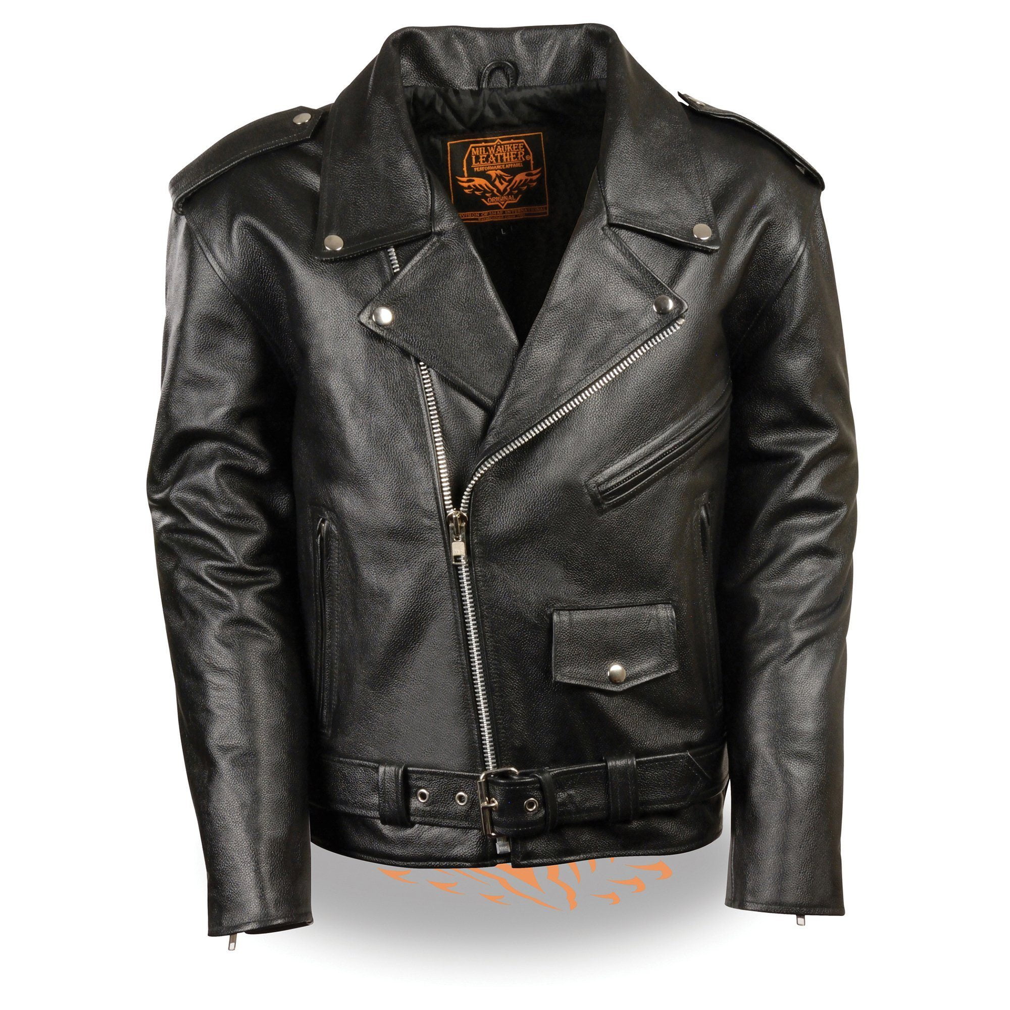 Black, Small Event Biker Leather Mens Basic Motorcycle Jacket with Pockets