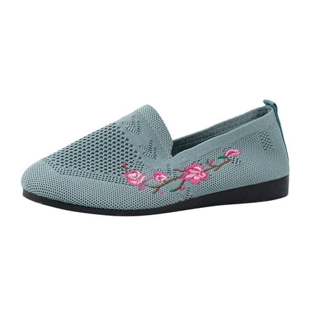 VBARHMQRT Female Wedge Sneakers for Women Ladies Fashion Flower Embroidery Breathable Mesh Flat Bottomed Casual Sports Shoes Formal Shoes for Women White Shoes for Women