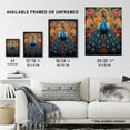 thumbnail image 3 of Royal Peacock Oil Painting Blue Orange Pink Exotic Bird Symmetrical Floral Portrait Art Print Framed Poster Wall Decor 12x16 inch, 3 of 5