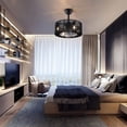thumbnail image 2 of 18 inch Modern Industrial Chandelier Ceiling Fan with Light and Remote Control 3 Wind Speed 3 Blades Down Rod Ceiling Fan with Caged Mesh Shade Black, 2 of 9