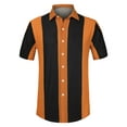 thumbnail image 5 of INSPIRE CHIC Men's Striped Button Down Short Sleeve Hawaiian Color Block Shirts M Black Brown, 5 of 6