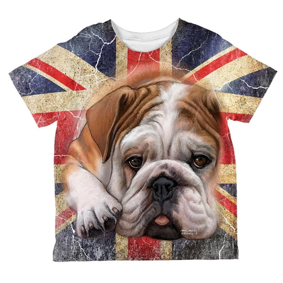 English Bulldog Union Jack Flag Live Forever All Over Toddler T Shirt Multi 4T