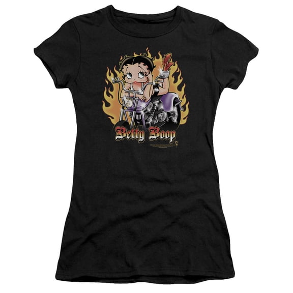 Betty Boop Biker Flames Boop S/S Junior Women's T-Shirt Sheer Black