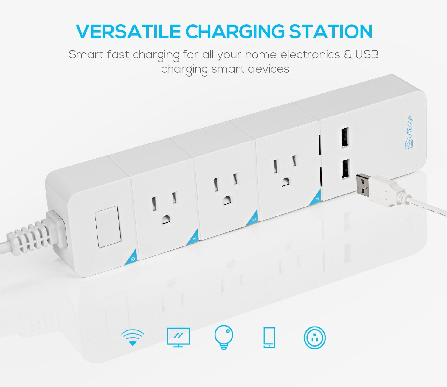LITEdge Smart Power Strip with Surge protection, No Hub Needed Multi-Outlet with 2 USB Ports + 3 AC Outlets, Control with App on Phone