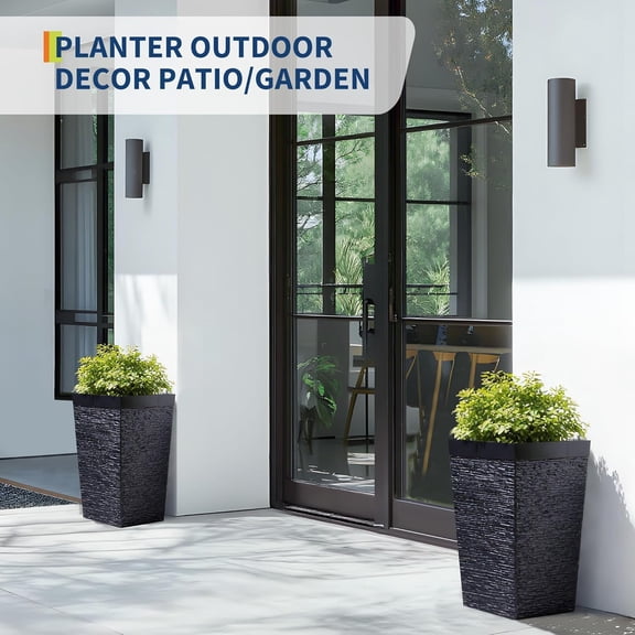 Historyli 2PC Self Watering Planter, Large Square Plastic Planter with Water Reservoir for Indoor/Outdoor, Black