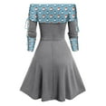 thumbnail image 3 of Lilgiuy Women Autumn Christmas Printing Causal Off-The-Shoulder Button Long Sleeve Vacation Dress Gray 2022 Fall Winter, 3 of 4