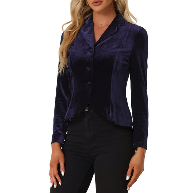 INSPIRE CHIC Blazer en Velours à Manches Longues avec Col Cranté pour Femmes TG Violet Foncé