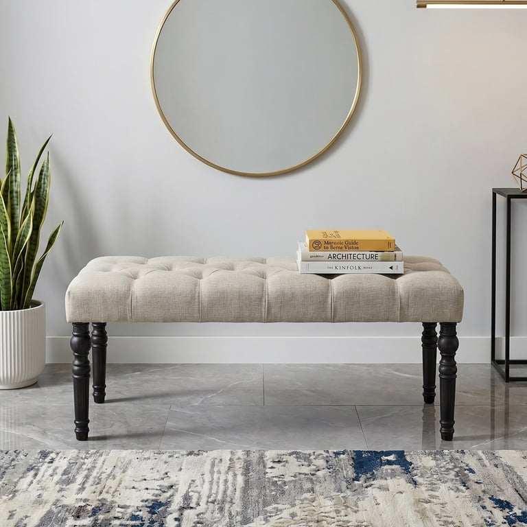Roundhill Furniture Leviton Tufted Dining Bench, Tan photo 5