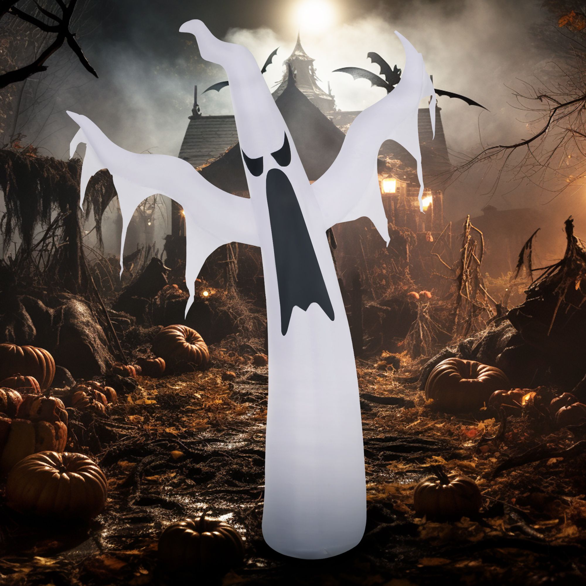 Alvantor Inflatables Halloween Ghost Decorations 6" Blow Up Display with LED Light for Garden, Lawn White