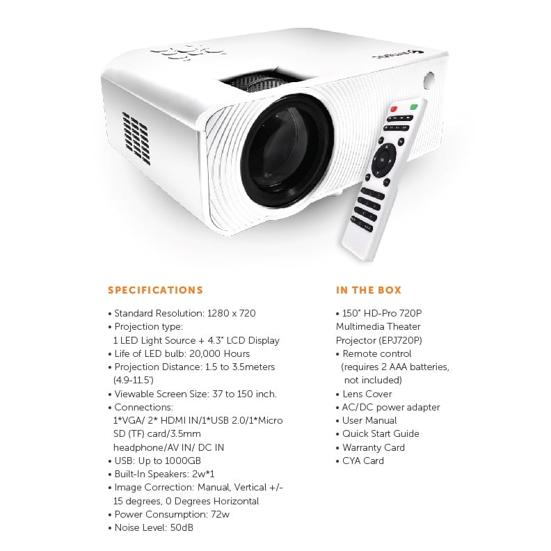 Ematic 150 Hd Pro 720p Home Theater Projector Epj720p Hd Pro 720p Home Theater Projector