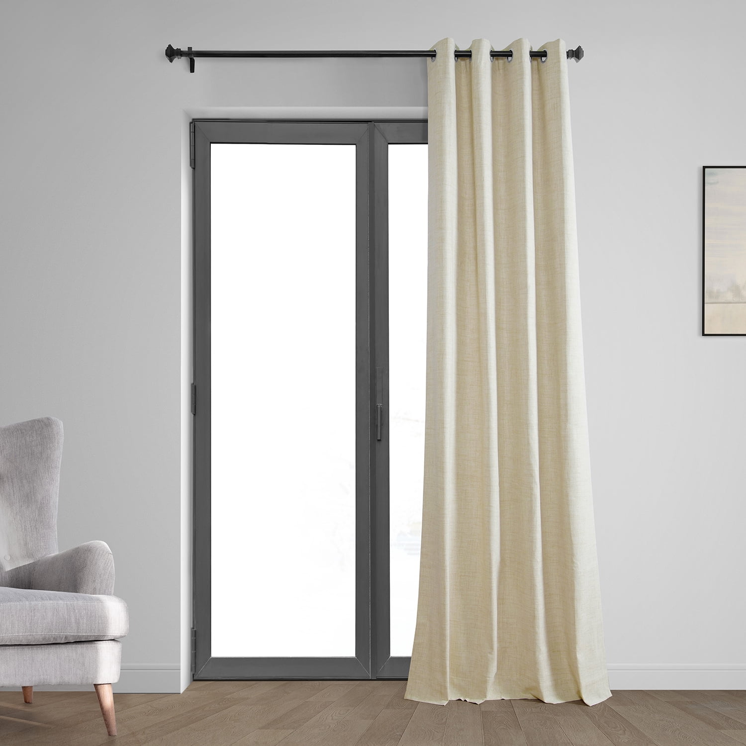Natural Light Beige Thermal Cross Linen Weave Blackout Grommet Curtain (1 Panel), Natural Light Beige, 50W X 96L