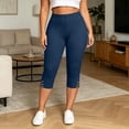 thumbnail image 2 of BVnarty women capri slim fit leggings high rise stretch waist side button split hem solid print tight cropped pant caf茅 daily wear Navy XXXXL, 2 of 8