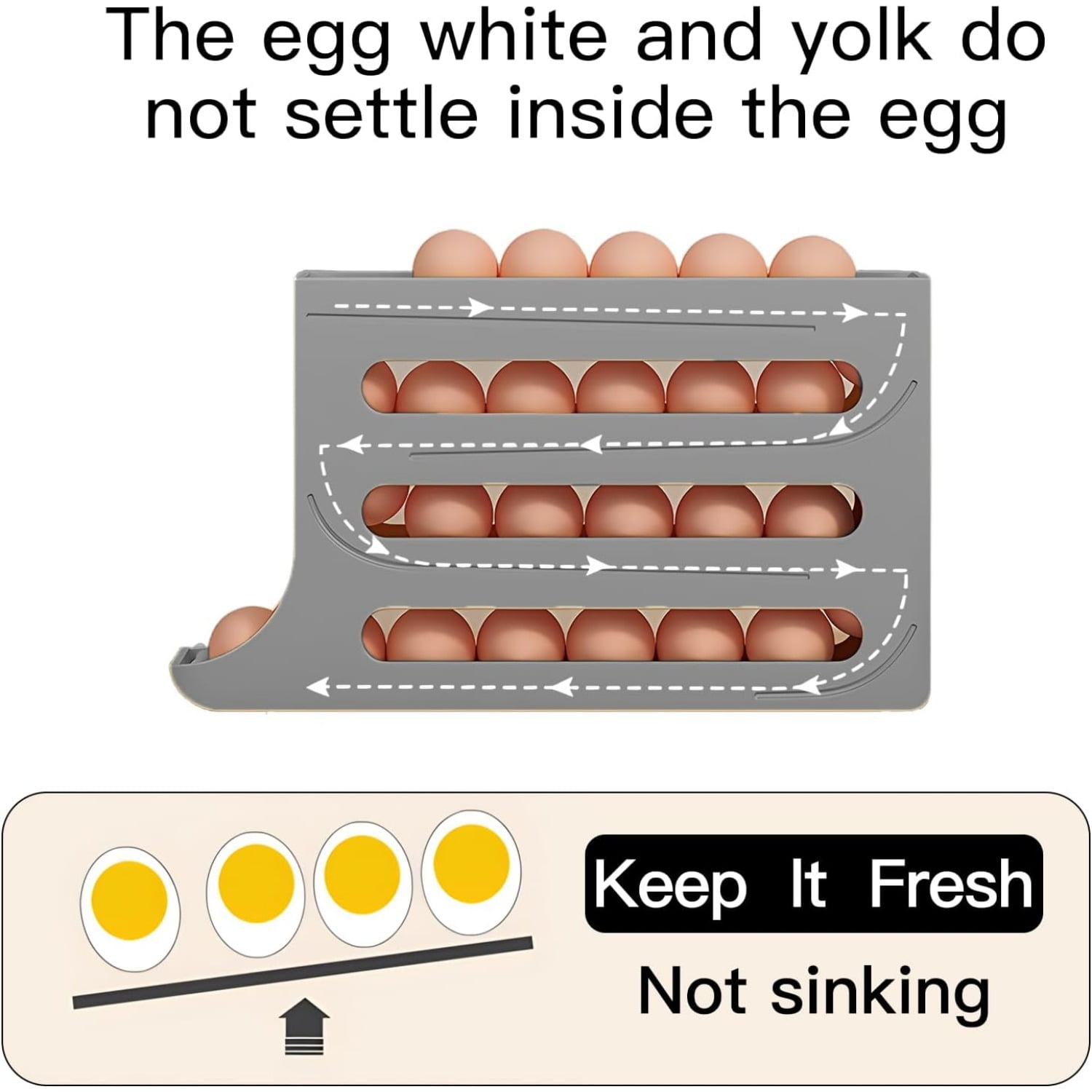 Egg Dispenser Automatic Rolling Egg Tray Organizer, Space Saving Refrigerator Egg Roller, Holds 28 Eggs Simultaneously，Works in The Refrigerator,Kitchen,Cabinets,and Dining Table (Grey)