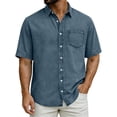 thumbnail image 6 of Men's Casual Short Sleeve Point Collar Button-Down Shirt Solid Basic Top Breathable Soft Washed Cotton Chest Pocket All-Day Comfort for Office Daily Wear Party Gray 3XL, 6 of 8