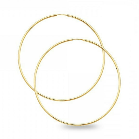 Plain Round Hoop Earrings Solid 14k Yellow Gold Endless Classic Design Polished New 50 x 1.5 mm