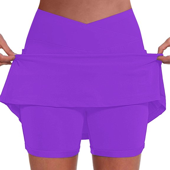 Skorts for Woman Plus Size High Waisted Skirt with Shorts Underneath Athletic Tennis Skirts with Pockets Tummy Control Purple 4XL