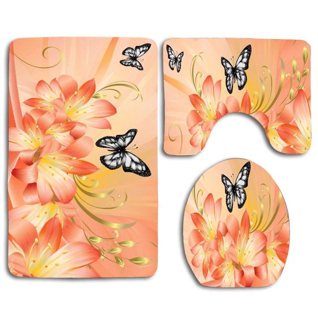 ABPHQTO D ciudad negra Juego de alfombras de baño de 3 piezas Alfombra de baño Alfombra de contorno y tapa de inodoro ABPHQTO Cont-CHAPPLE-14593