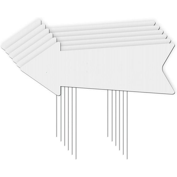 Blank Arrow Yard Signs with Stakes, Happon 6 Pack 17 x 6 inches White Plastic Blank Wedding Directional Yard Signs, This Way Arrow Yard Signs for Weddings, Birthday Party, Guidepost Decorations