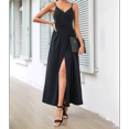 thumbnail image 4 of Robe Maxi d'Été pour Femme Vacances à Fleurs à Bretelles Spaghetti Printemps Décontractée Bohème Fendue Plage Longue Fluide Robe Soleil Noir P, 4 of 6