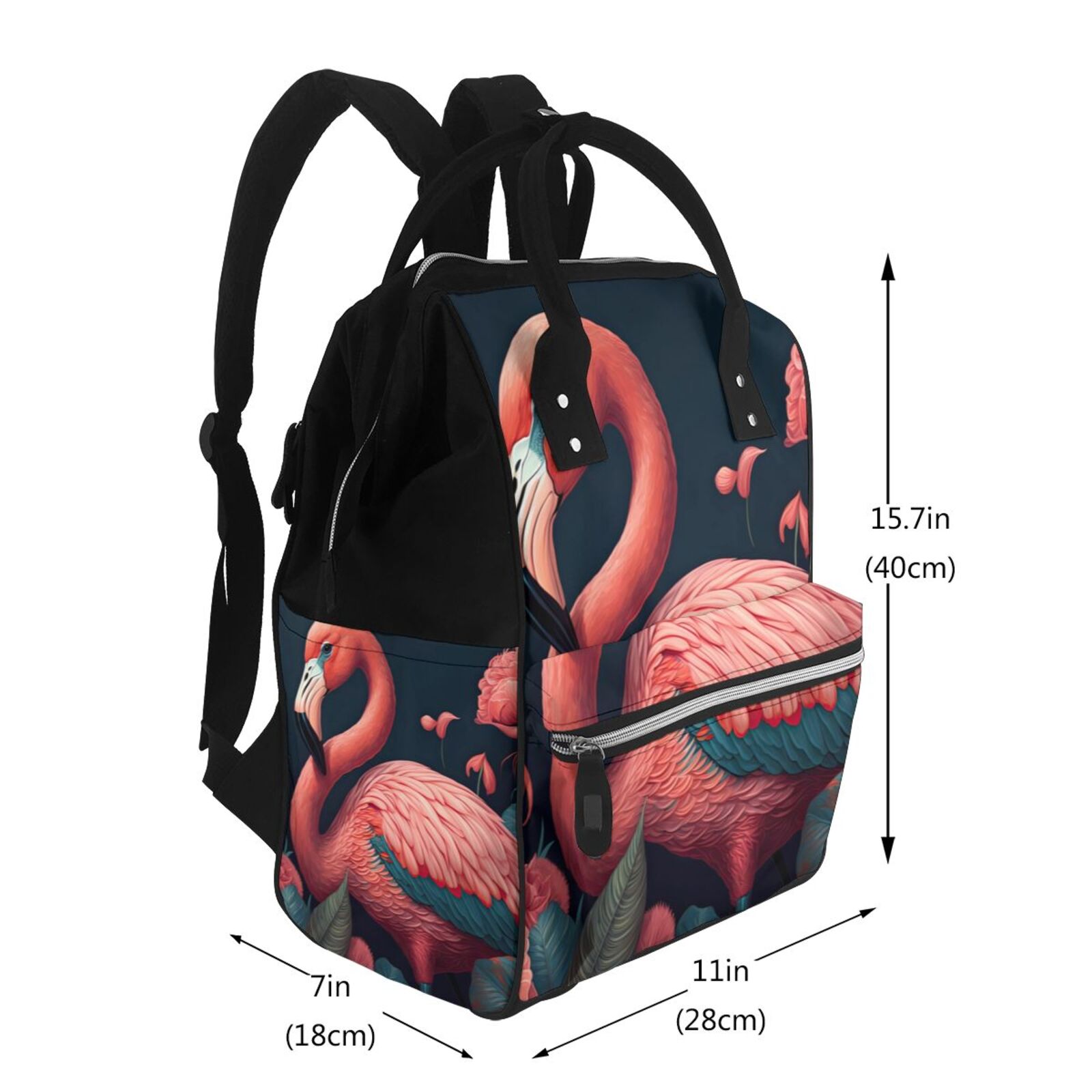 Ratiio Colorful Floral Flamingo Mummy Backpack - Waterproof Twill Canvas, Large Capacity Diaper Bag with Multiple Pockets and Adjustable Straps