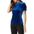 thumbnail image 4 of MODA NOVA Ruffle Collar Shirt for Juniors Short Sleeve Velvet Tops Blouse, 4 of 5