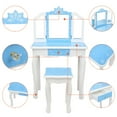 thumbnail image 4 of iRerts Kids Makeup Vanity Set, Wooden Kids Vanity Set with Tri-Folding Mirror and Stool, Girls Vanity Makeup Dressing Table with Drawer, Kids Bedroom Furniture Kids Vanity Table and Chair Set, Blue, 4 of 11