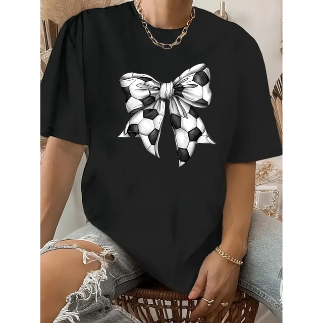 Camiseta Para Mujer De Verano Cuello RedondoA Round-Neck Printed T-Shirt, Vintage Casual Printed Top for Women.Father's Day, Mother's Day, New Year, Spring Festival, Valentine's Day, Independence Da