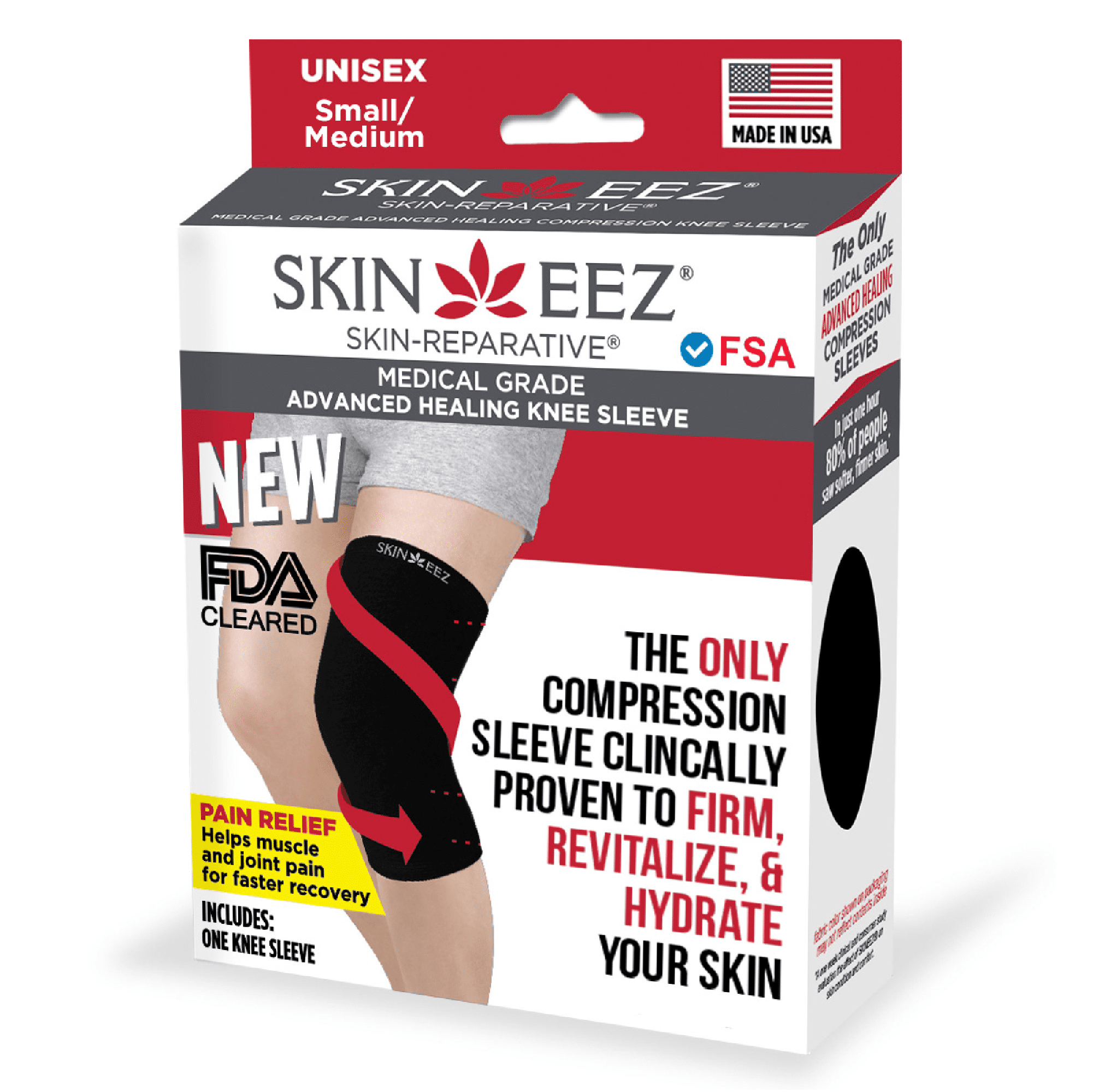 (3 pack) Skineez Hydrating Moderate Compression Knee Sleeve, Size S/M, Black