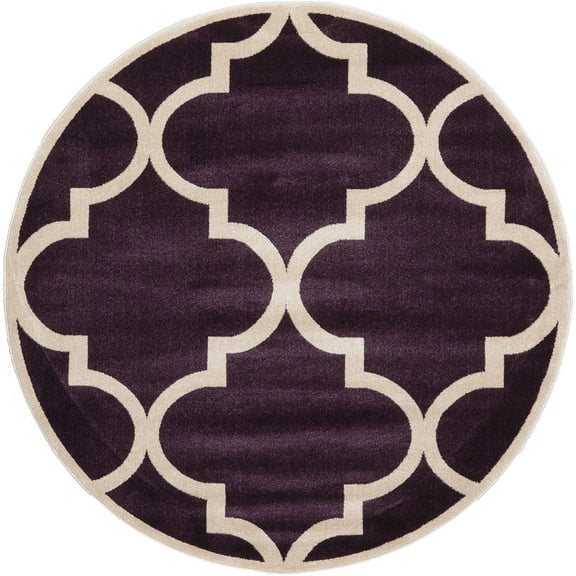 Unique Loom Trellis Collection Area Rug (6' 1" Round Purple/Beige)