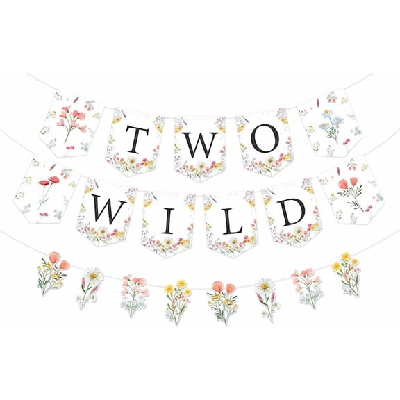 Wildflower Two Wild Banner Garlands, Floral 2nd Birthday Decorations for Girl, Two Wild Birthday Party Supplies Pre-Strung