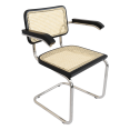 thumbnail image 2 of Breuer Chair Company Marcel Breuer B64 Cesca Cane Cantilever Armchair Arm Chair w/ Chrome Steel Frame Black Wood & Natural Cane (Made in Italy) by Furnish Theory, 2 of 14