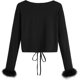 thumbnail image 2 of Blusa corta de manga corta con cuello en V y cordón frontal para mujer Negro sólido XL Negro sólido XL Xishao ropa, 2 of 2