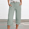 thumbnail image 2 of felwors Yoga Capris with Pockets for Women Wide Leg Cotton Linen Pants Casual Loose Comfy Trendy Elastic Waist Cropped Trouser (Mint Green, 4XL), 2 of 5