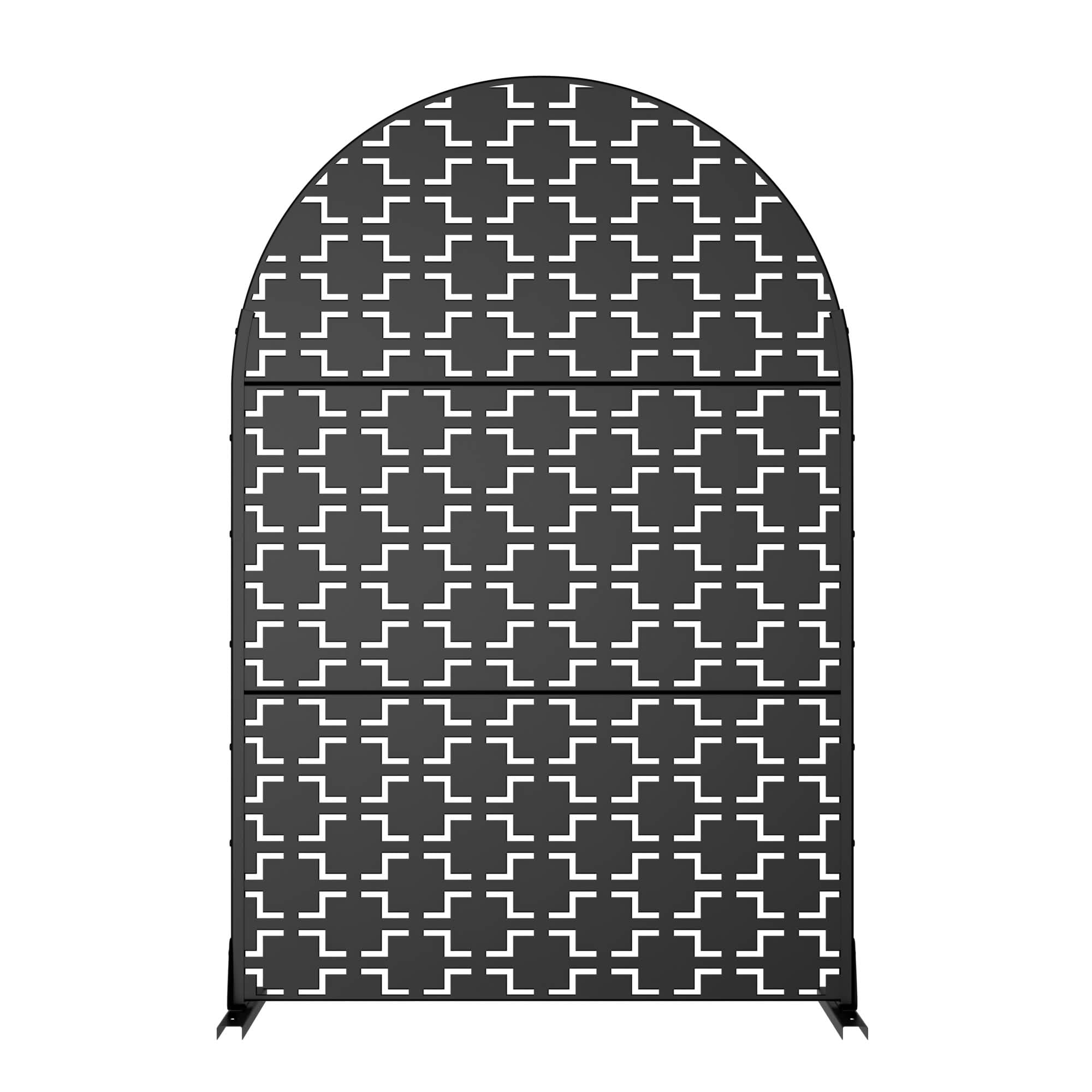 MAYEERTY 72x47x16 Inch Black Arched Galvanized Steel Privacy Screen, 3 Piece Set for Outdoor Garden