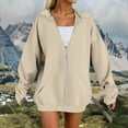 thumbnail image 2 of felwors Womens Zip Up Hoodies Plus Size Long Sleeve Hooded Sweatshirts Fall Winter Casual Fashion Jacket with Pockets Beige, XXXXL, 2 of 4