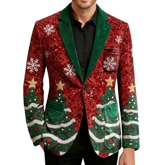 Men's Printing Corduroy Warm Pocket Suit Jacket Cardigan, Men's Casual Suit with Christmas Theme, Comfortable and Festive for Holiday Events,Army Green,L