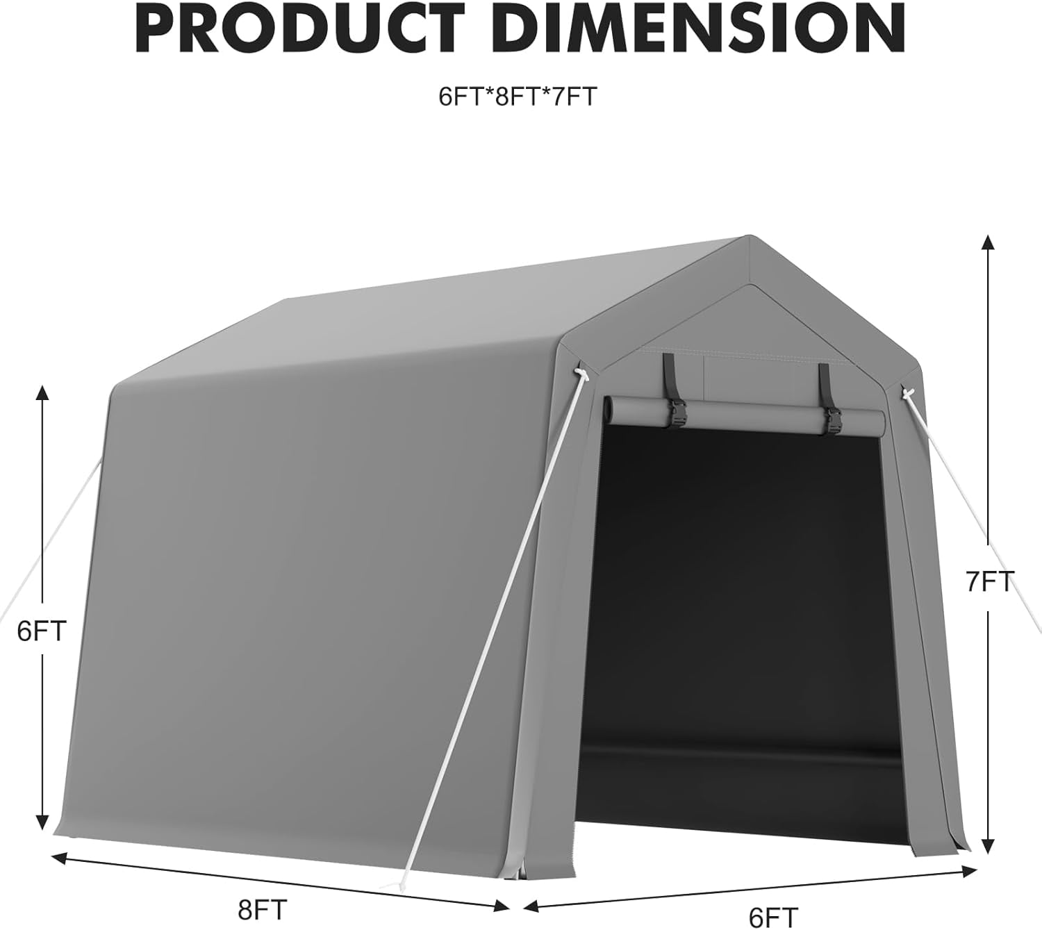 Motorcycle Storage Sheds 6x8 FT, Portable Shed with Rolled up Zipper Door, Waterproof, Storage Tent Heavy Duty for Motorcycle, Bike, Firewood, Garden Tools, Grey
