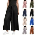 thumbnail image 4 of Yangnuo Women Wide Leg Pants Casual Trendy Pants for Women Spring Summer Fashion Casual Solid Color Drawstring Outwear Linen Half Shorts Pants For Women, 4 of 4