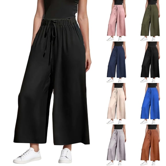 BXINGOHAI Wide Leg Palazzo Pants for Women - High Waist Casual Beach Lounge Pants Loose Dress Pants Stretchy Trousers Khaki 3XL