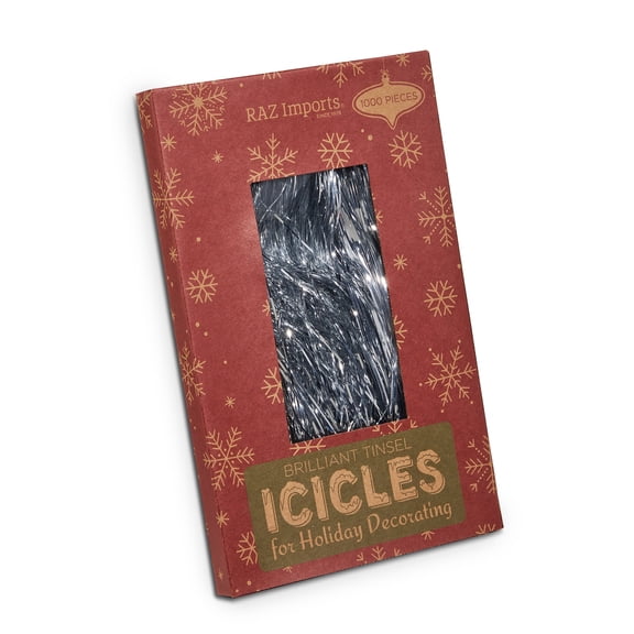 RAZ Imports Silver Tinsel Icicle Strands Vintage Christmas Decoration - 18.5"H X 40"L - 1,000 Pieces - 1 Box