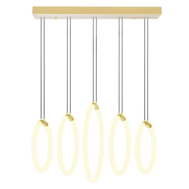CWI Lighting Hoops 5 Light Contemporary Metal LED Chandelier in Satin Gold