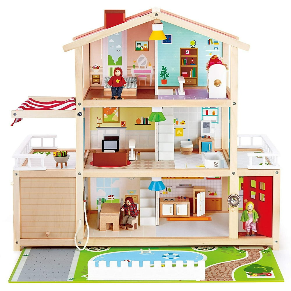Hape Wooden 10 Room Family Play Mansion Dollhouse w/Accessories for